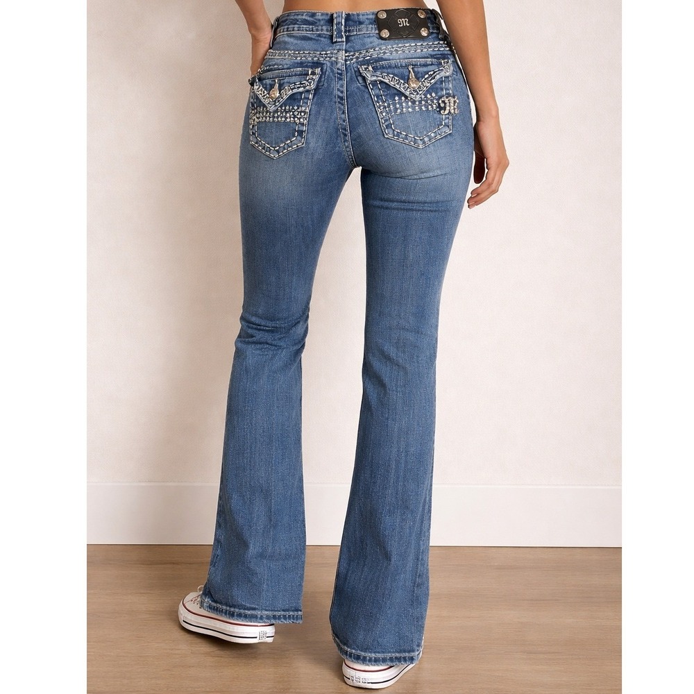 Miss Me Straight Jeans Women 26 Blue Embellished Pocket Buckle Exclusive